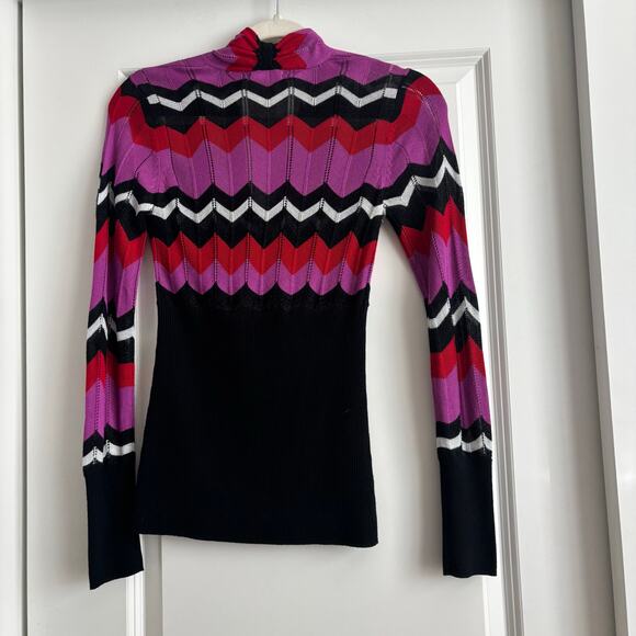 Vintage Cache Chevron Knit Top Sz S V-Neck Sweater Belted Cinch Waist Y2K 90s - Picture 2 of 8